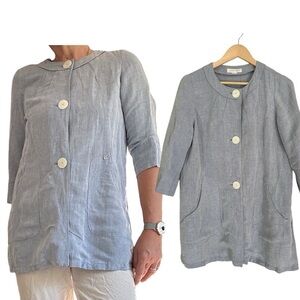 Luciano choi linen blazer top blouse big button light blue